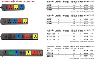 BÁO GIÁ CÁC LOẠI Ổ CẮM ĐA NĂNG 3 4 6 8 Ổ 3 CHẤU DÂY 3M 5M CÔNG SUẤT 10A