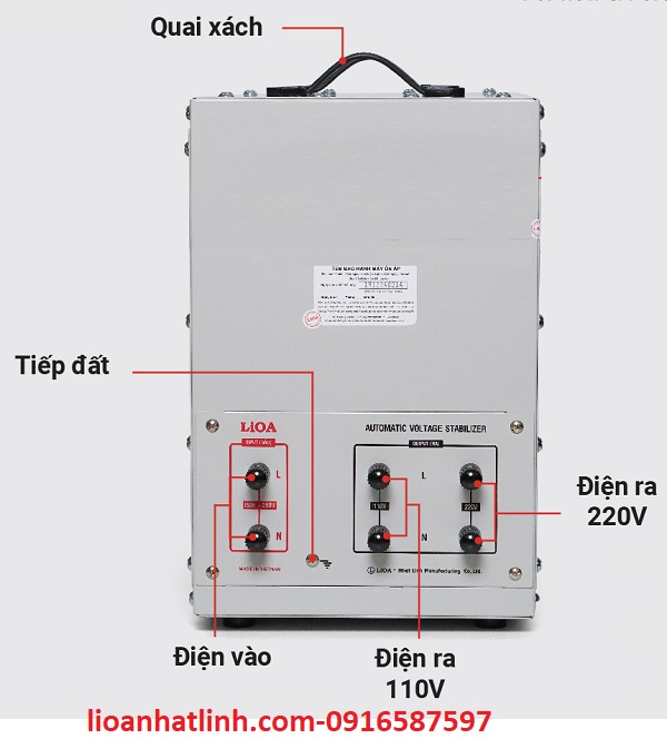 mặt sau máy ổn áp lioa 10kva 90v-250v