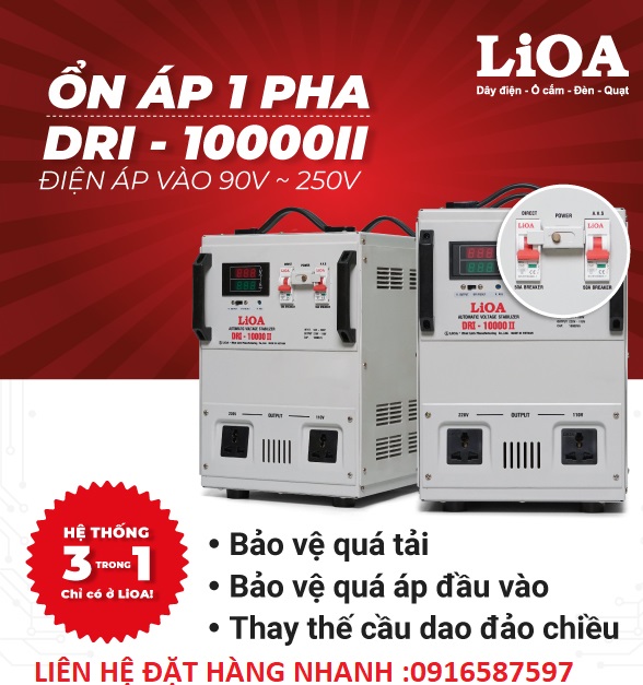 ổn áp ;lioa 10kva 1 pha dải 90v-250v -ảnh sản phẩm chính hãng